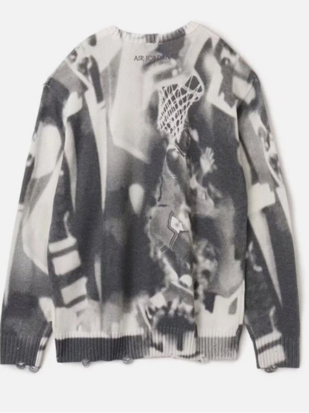 Air Jordan Print Nike Sweater Knit HQ1635-133 Gray/White Loose Fit $160 Men's